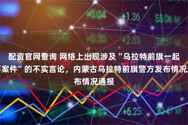 配资官网查询 网络上出现涉及“乌拉特前旗一起刑事案件”的不实言论，内蒙古乌拉特前旗警方发布情况通报
